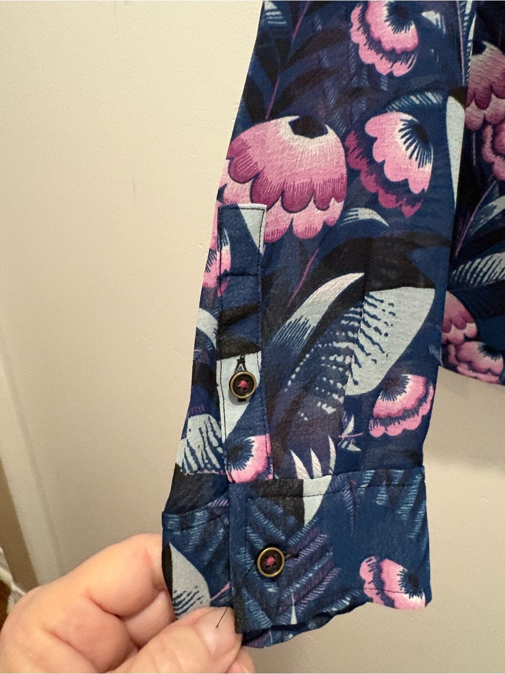 Floral Print Women's Blouse - Blue & Pink - Picture 3 of 6